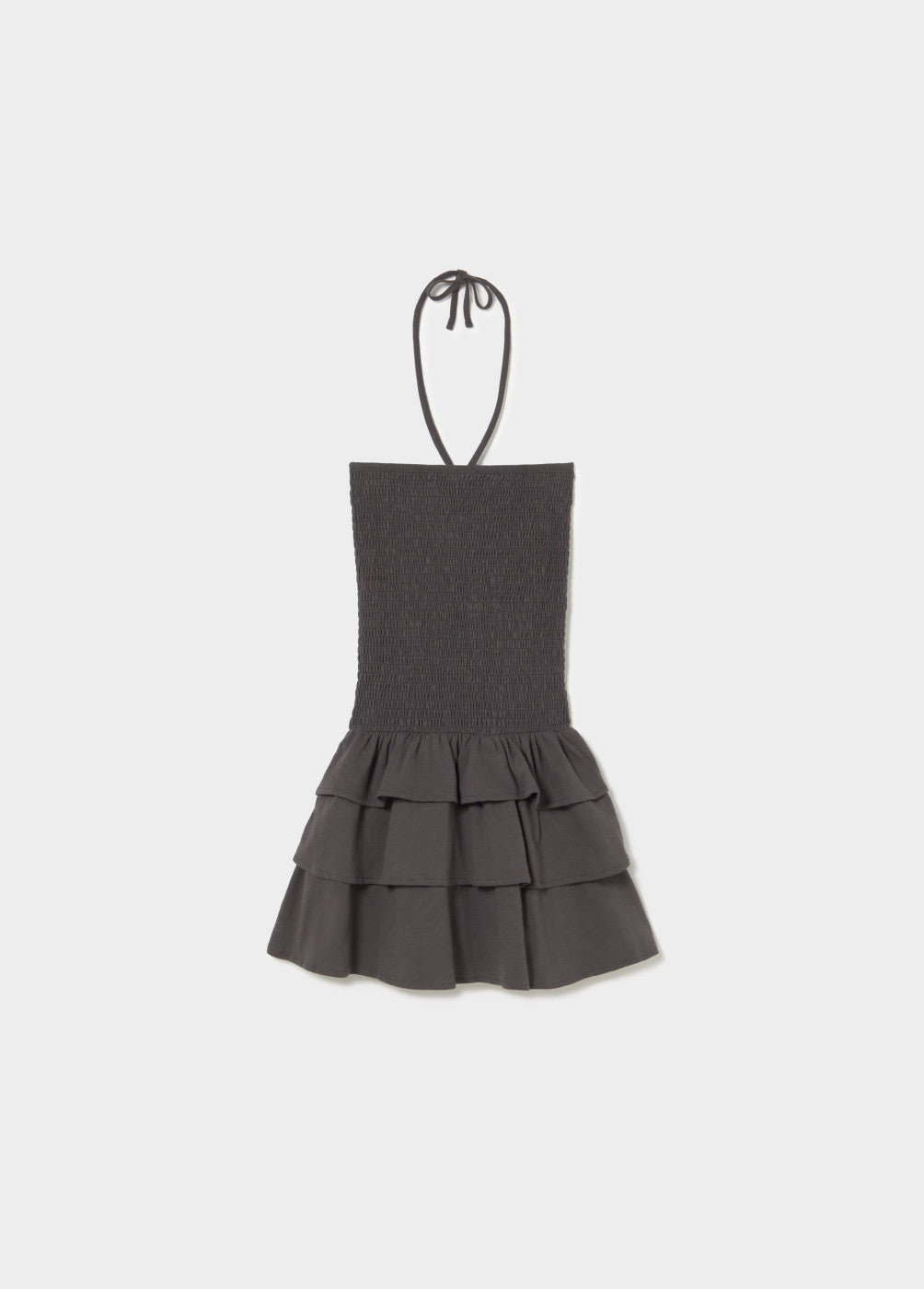 Vestido bandeau smock y volantes