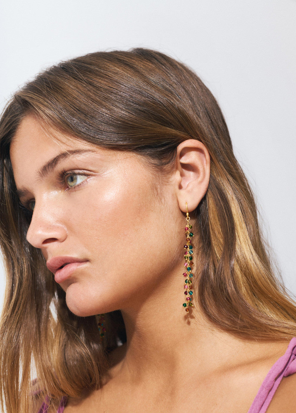 Pendiente largo bolitas multicolor