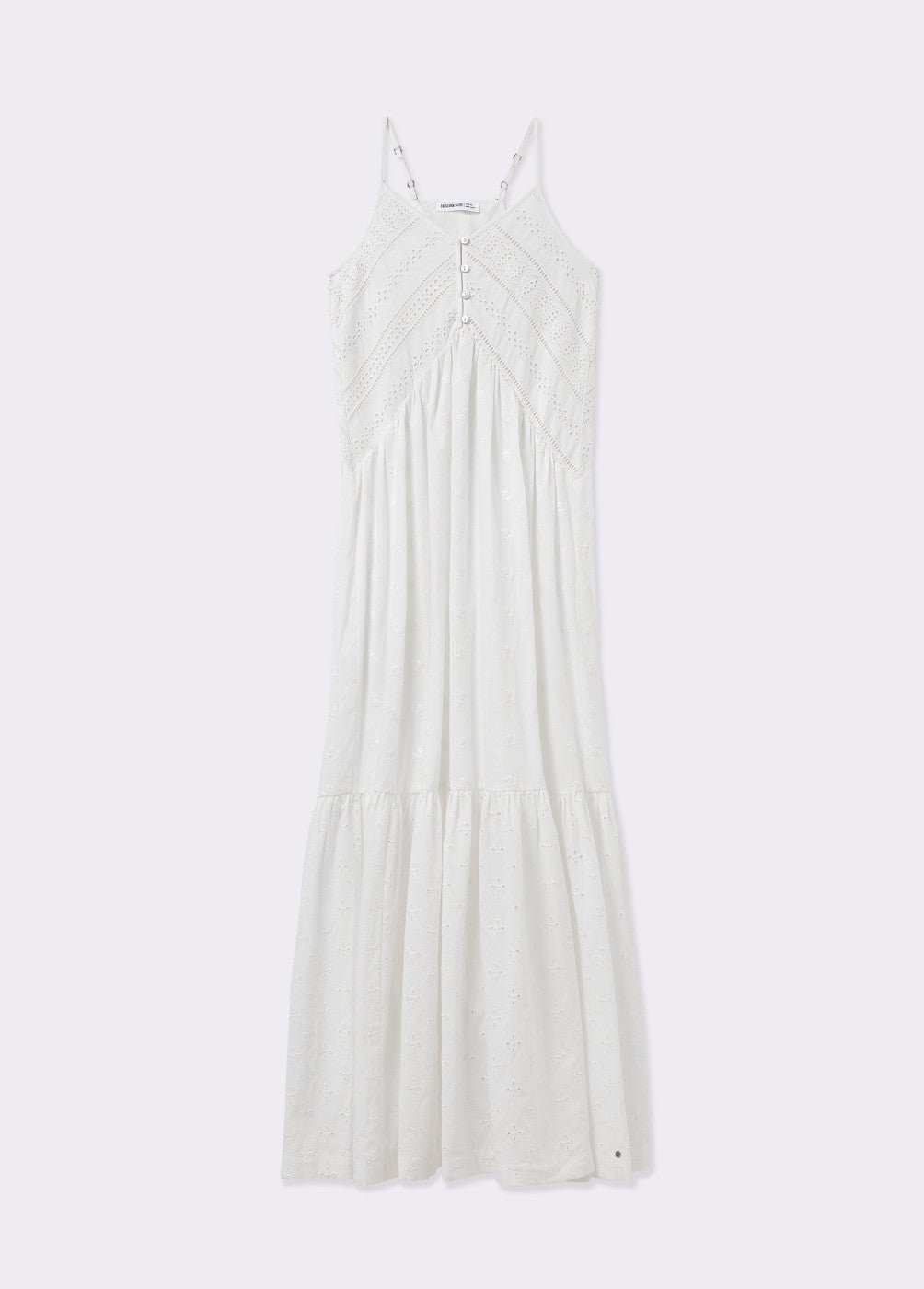 Vestido largo bordado suizo