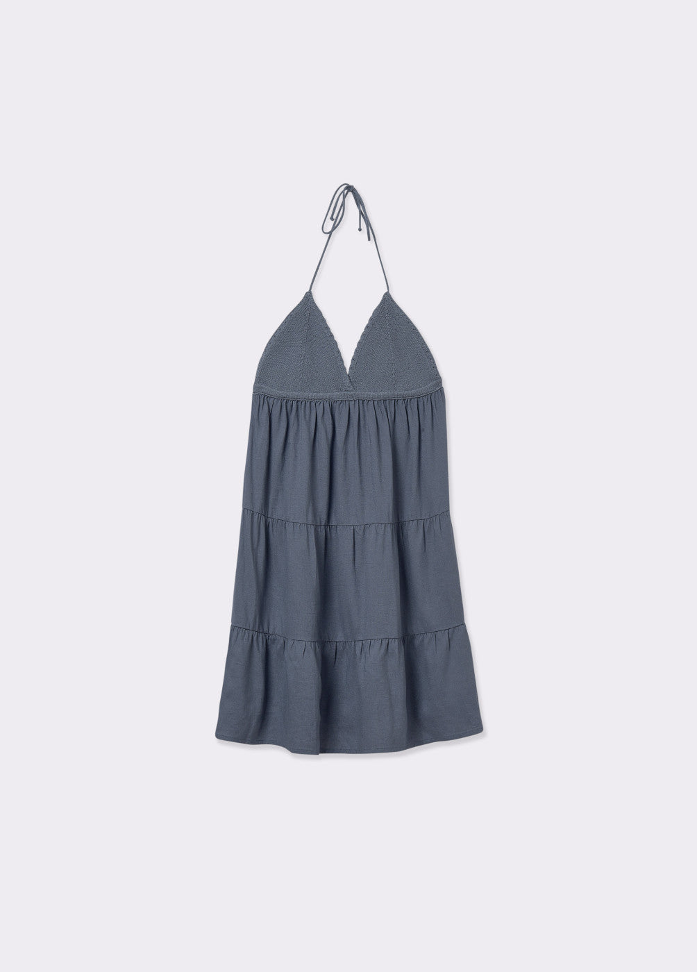 Vestido halter lino tricot bordado