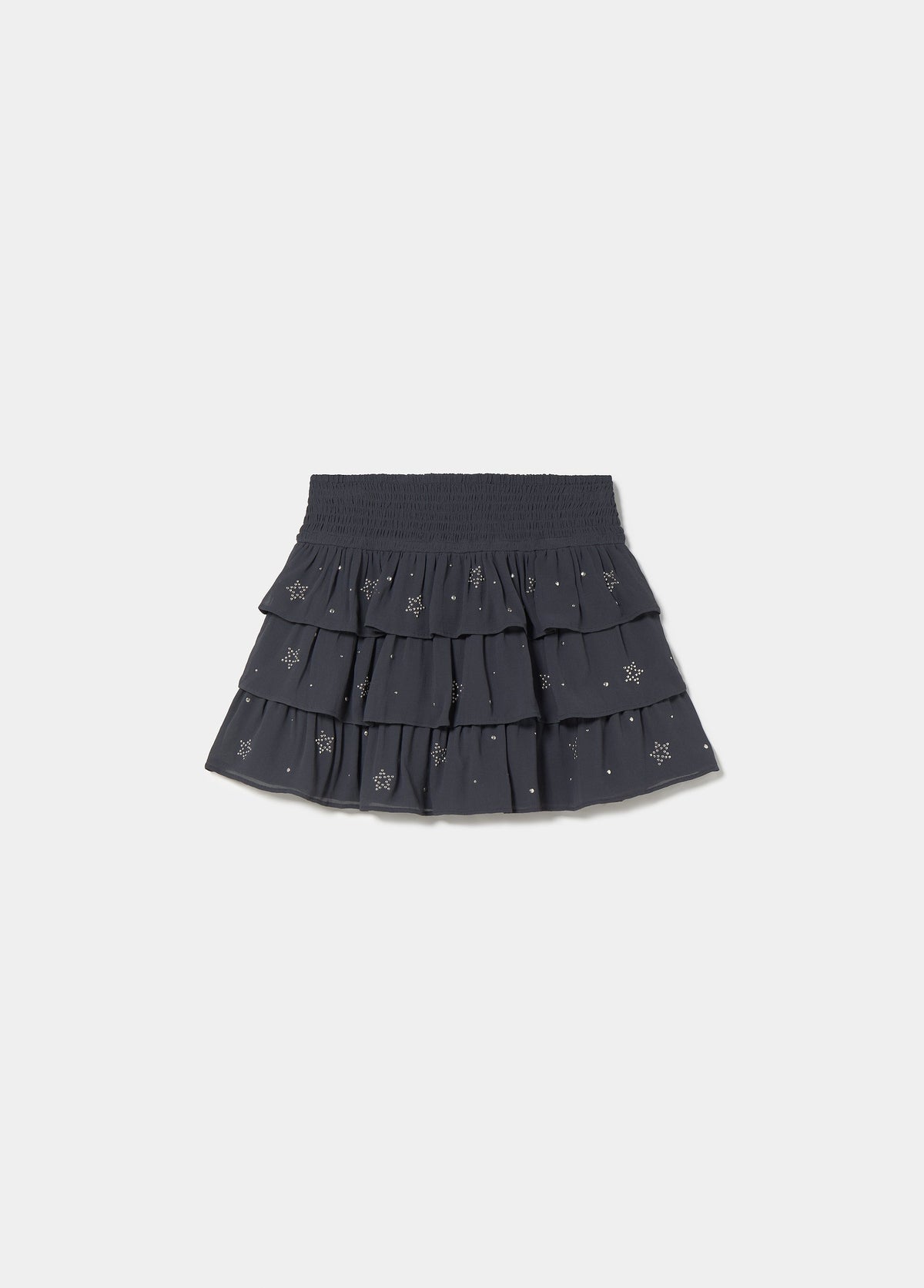 Falda corta multivolantes tachas