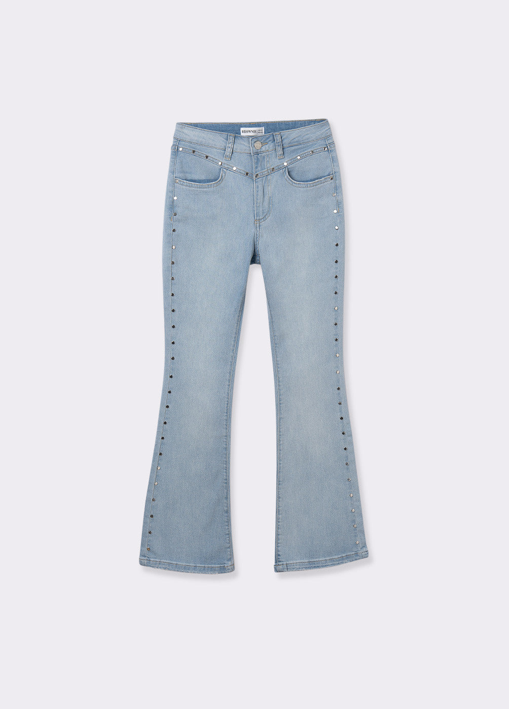 Jeans flare cropped tachas