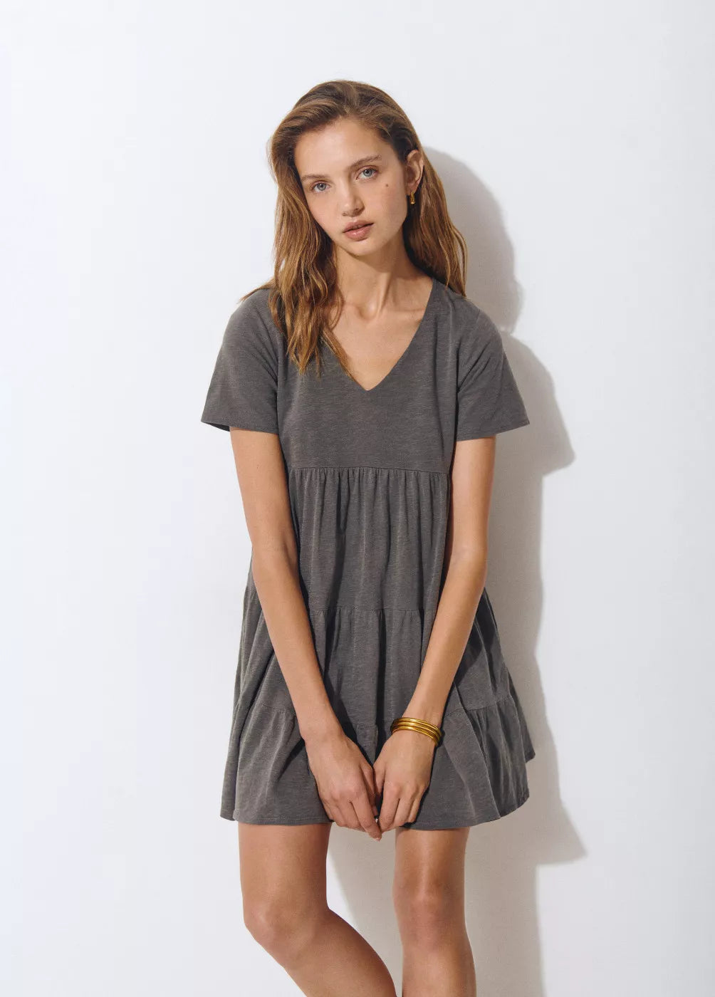 Vestido corto algodon lavado manga corta