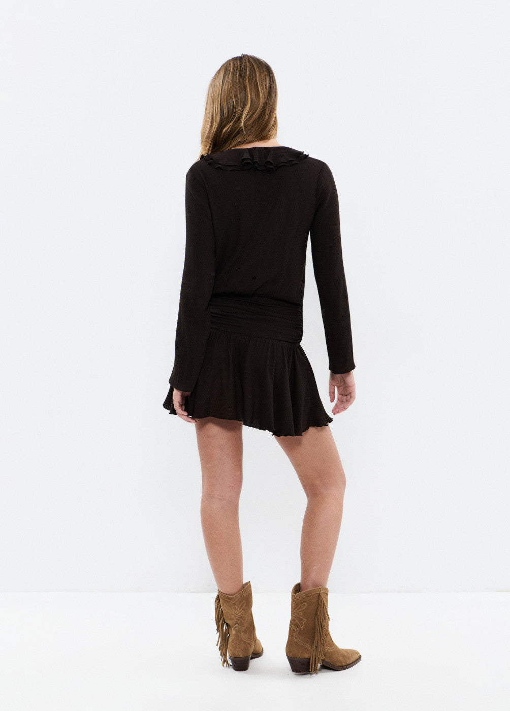 Vestido volantes drapeado