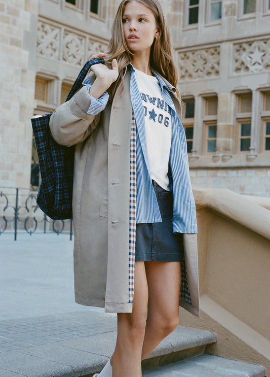 Gabardina forro vichy acolchada