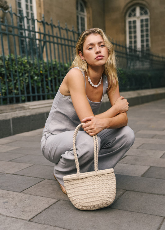 Shopper trenzado pequeño piel