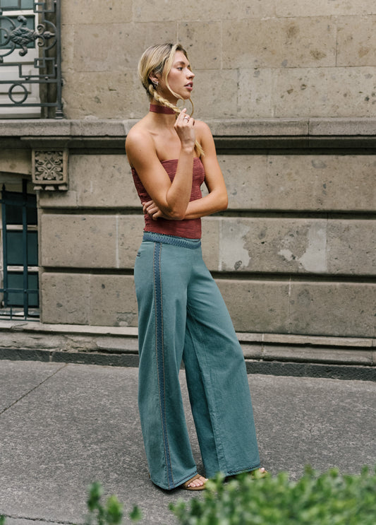 Pantalón largo cintura bordados