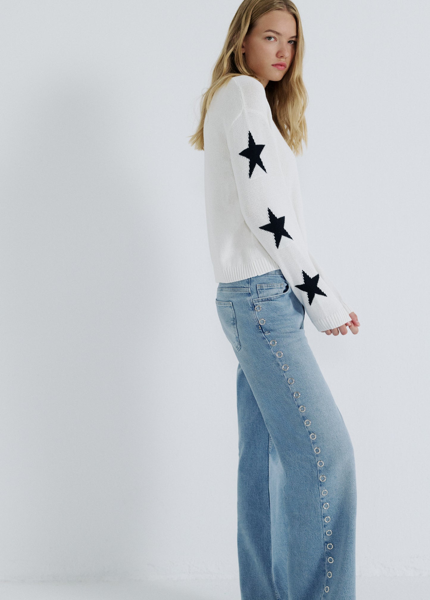 Jeans recto eyelets lateral