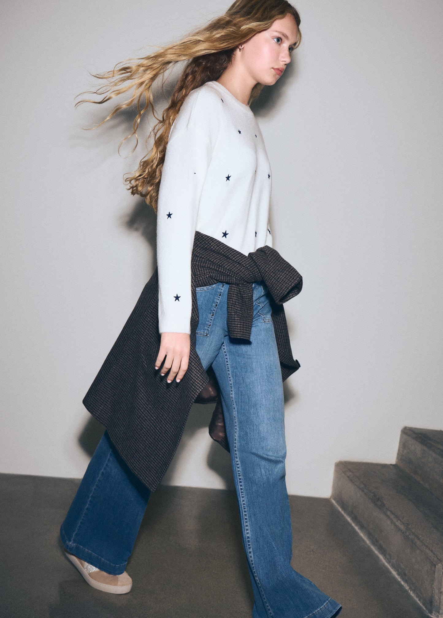 Pantalon culotte tachas azul medio