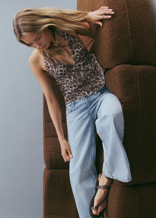Top tul animal print