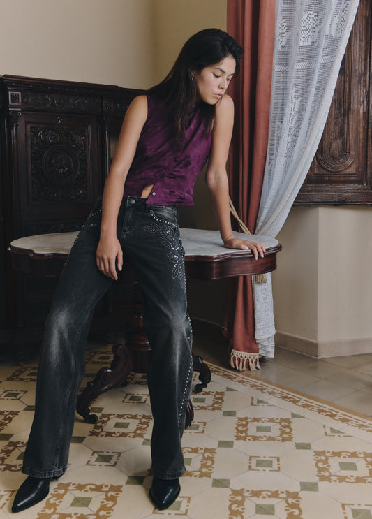 Top tejido jacquard botones