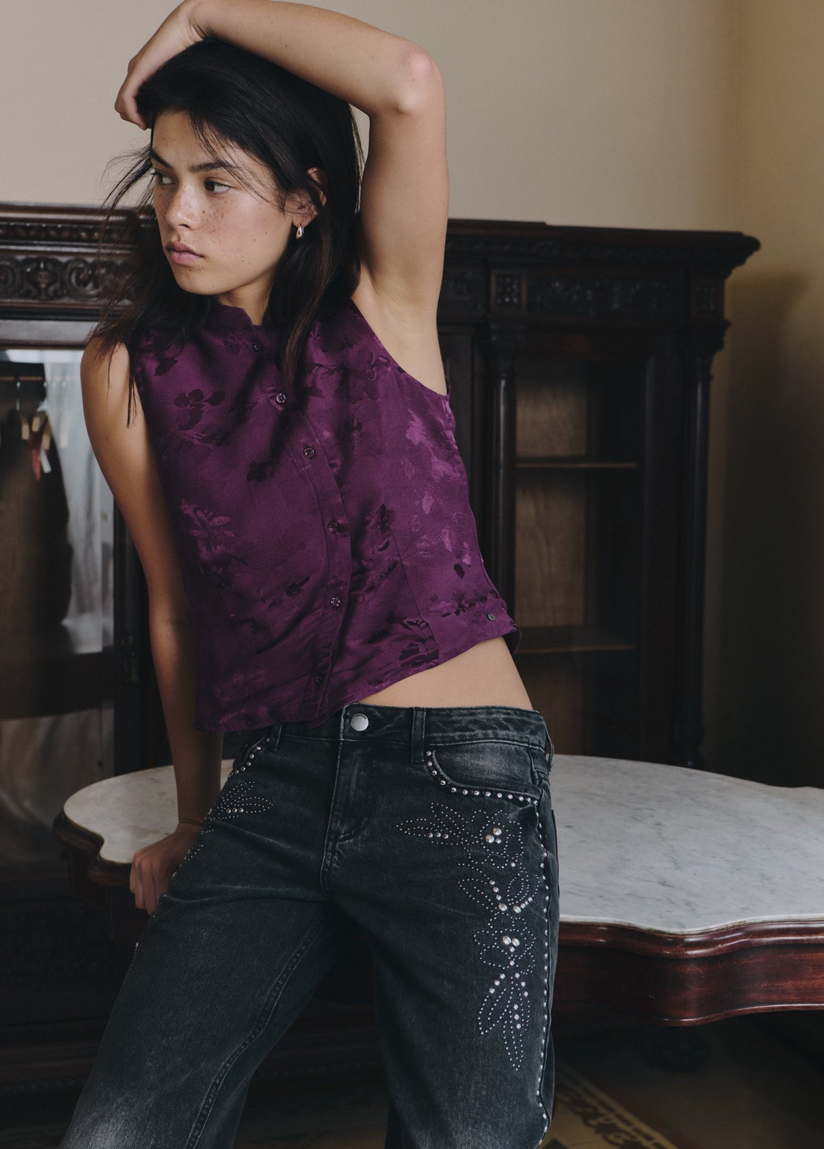 Top tejido jacquard botones