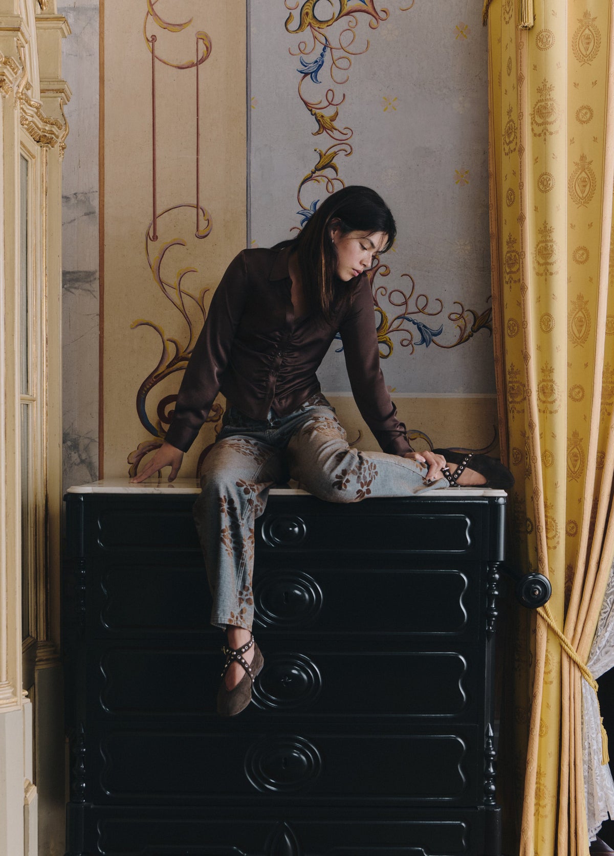 Jeans jacquard flores
