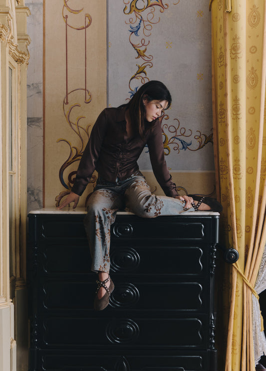 Jeans jacquard flores