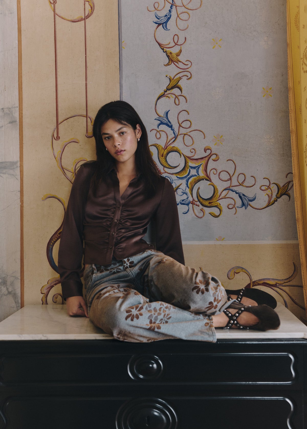 Jeans jacquard flores