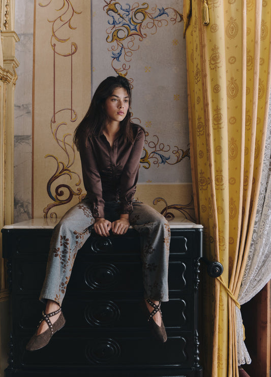 Jeans jacquard flores