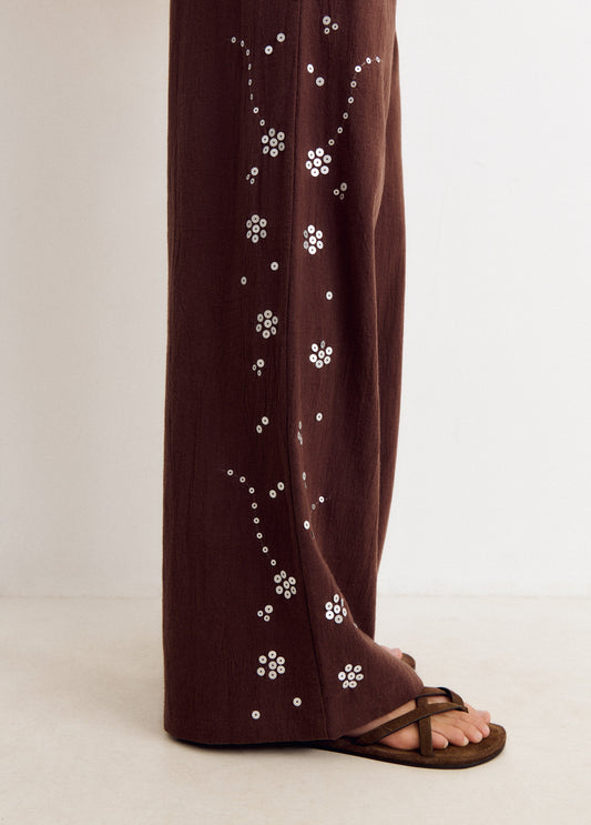 Pantalón fluido detalle lentejuelas lateral