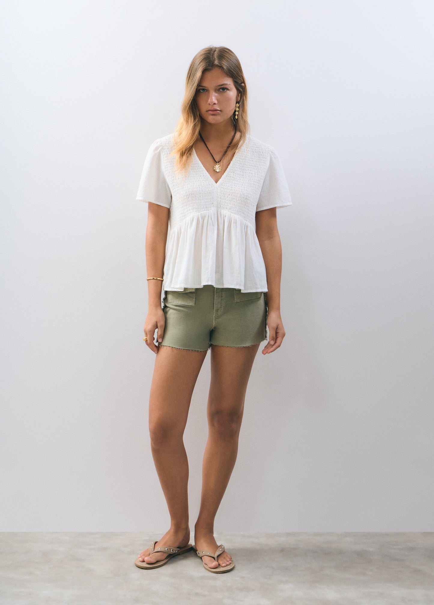 Blusa smock manga corta