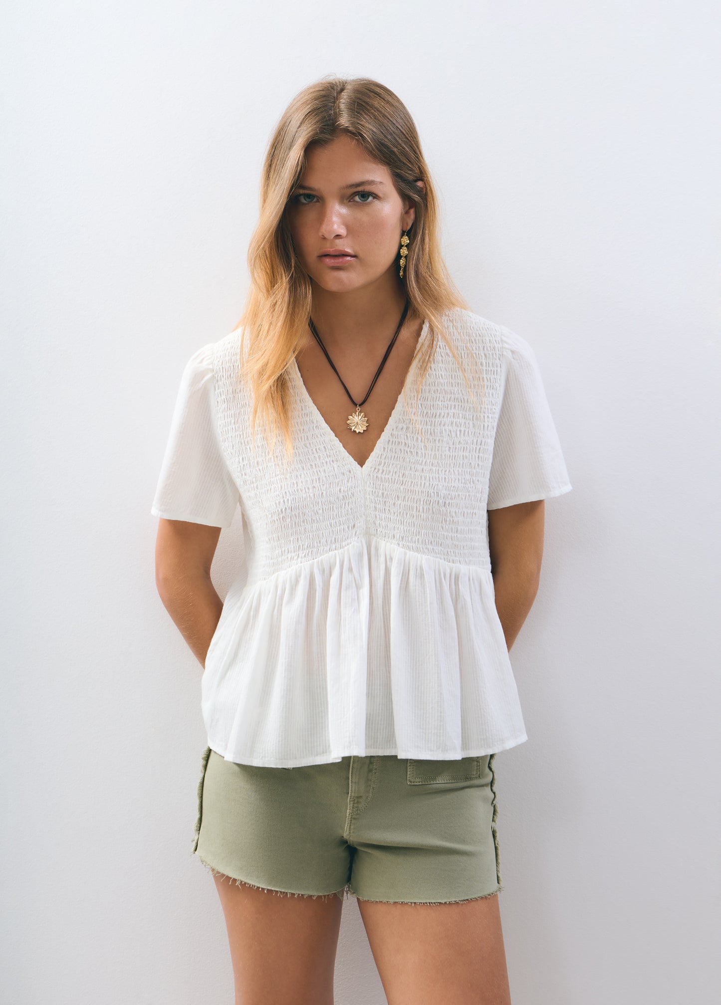 Blusa smock manga corta