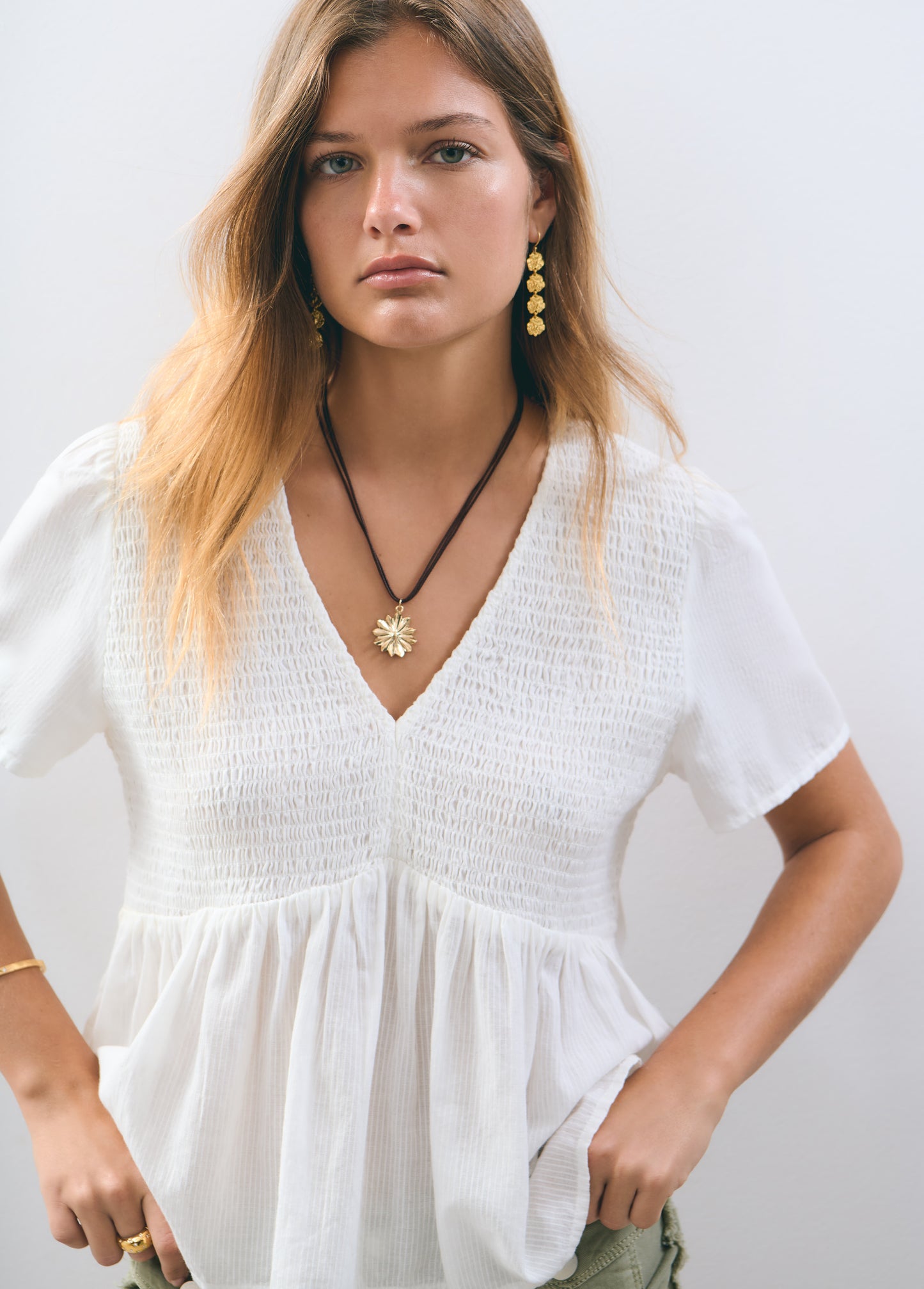 Blusa smock manga corta
