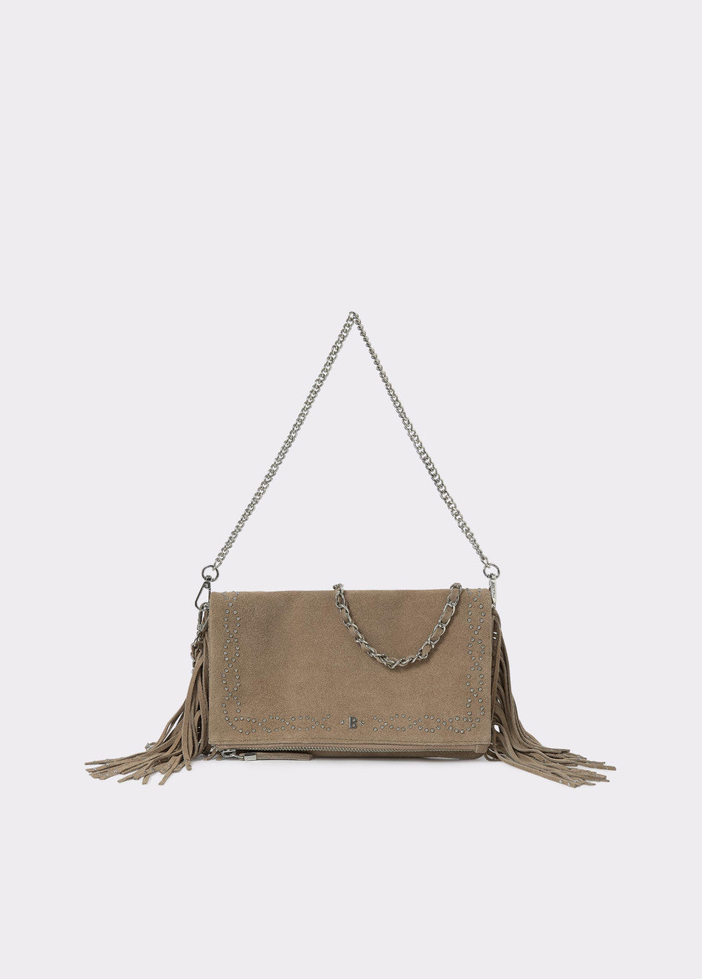 Bolso piel solapa tachitas flecos