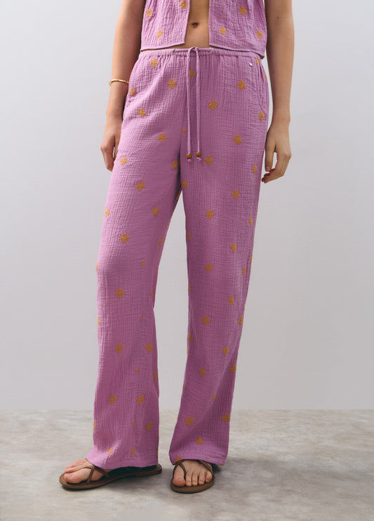 Pantalón ancho bordado