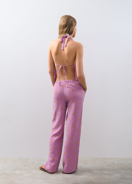 Pantalón ancho bordado