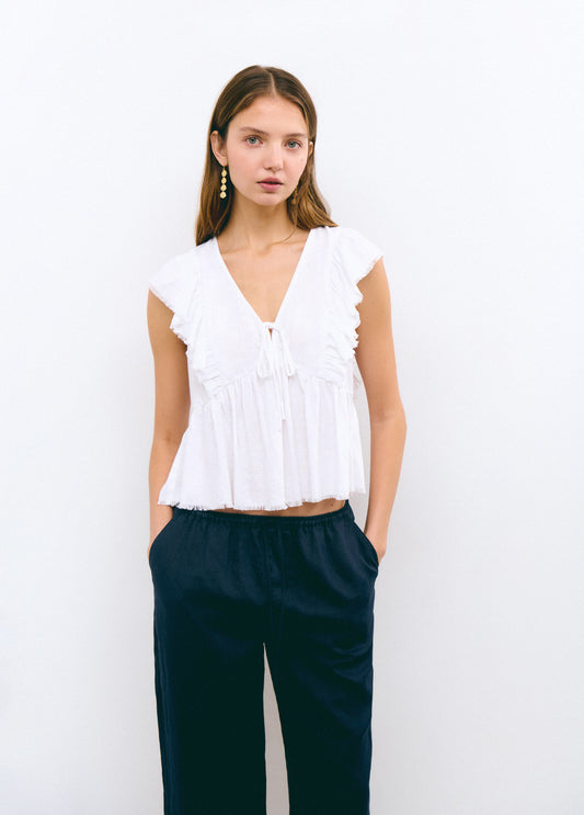 Blusa volantes con lino