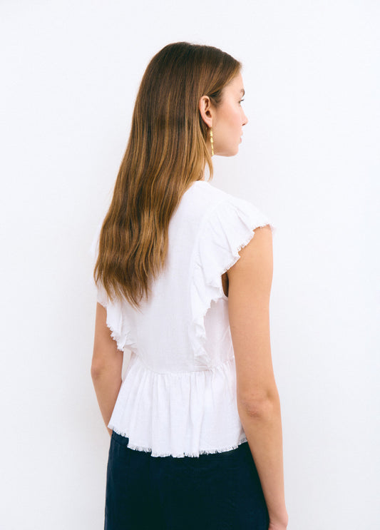 Blusa volantes con lino