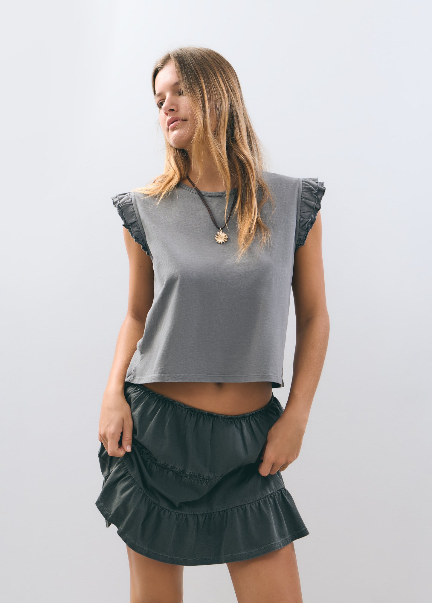 Camiseta algodón doble volante