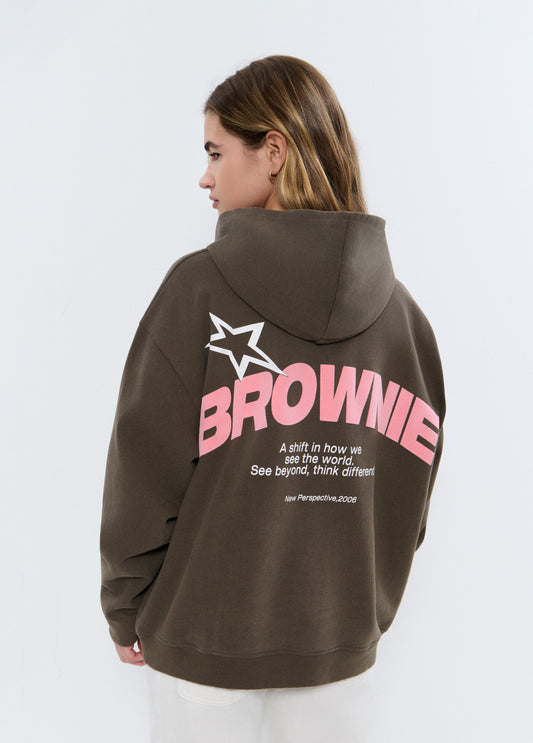 Sudadera capucha print espalda rosa