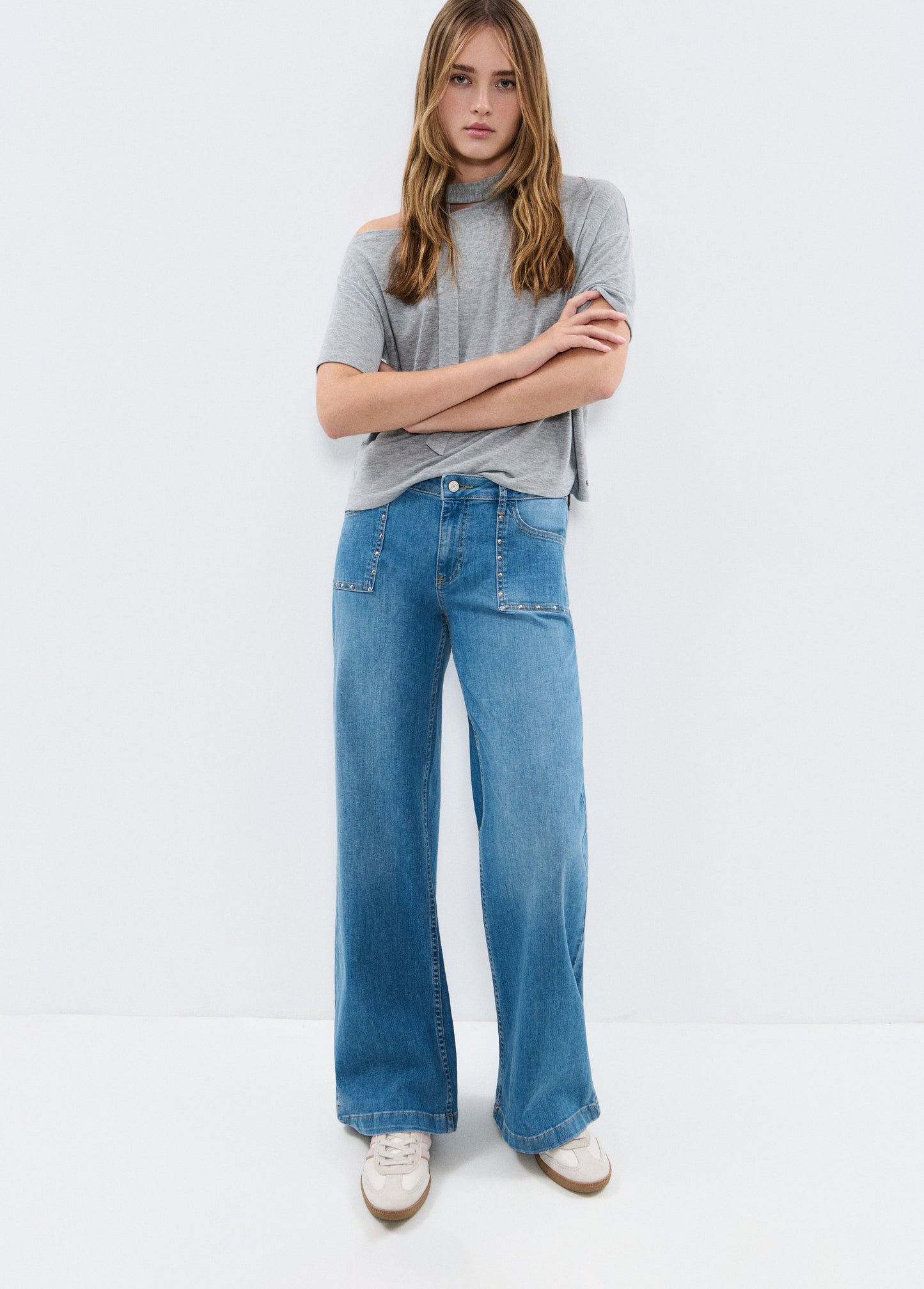 Pantalon culotte tachas azul medio