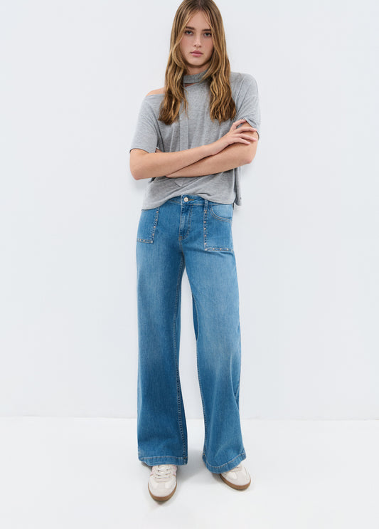 Pantalon culotte tachas azul medio