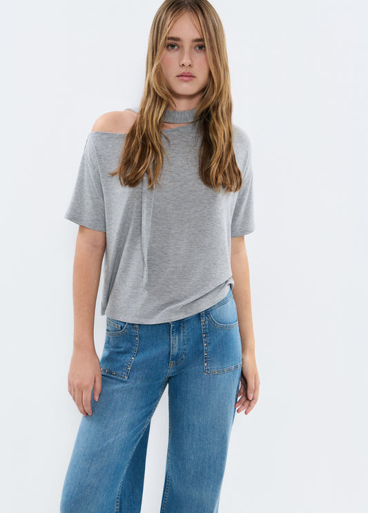 Pantalon culotte tachas azul medio
