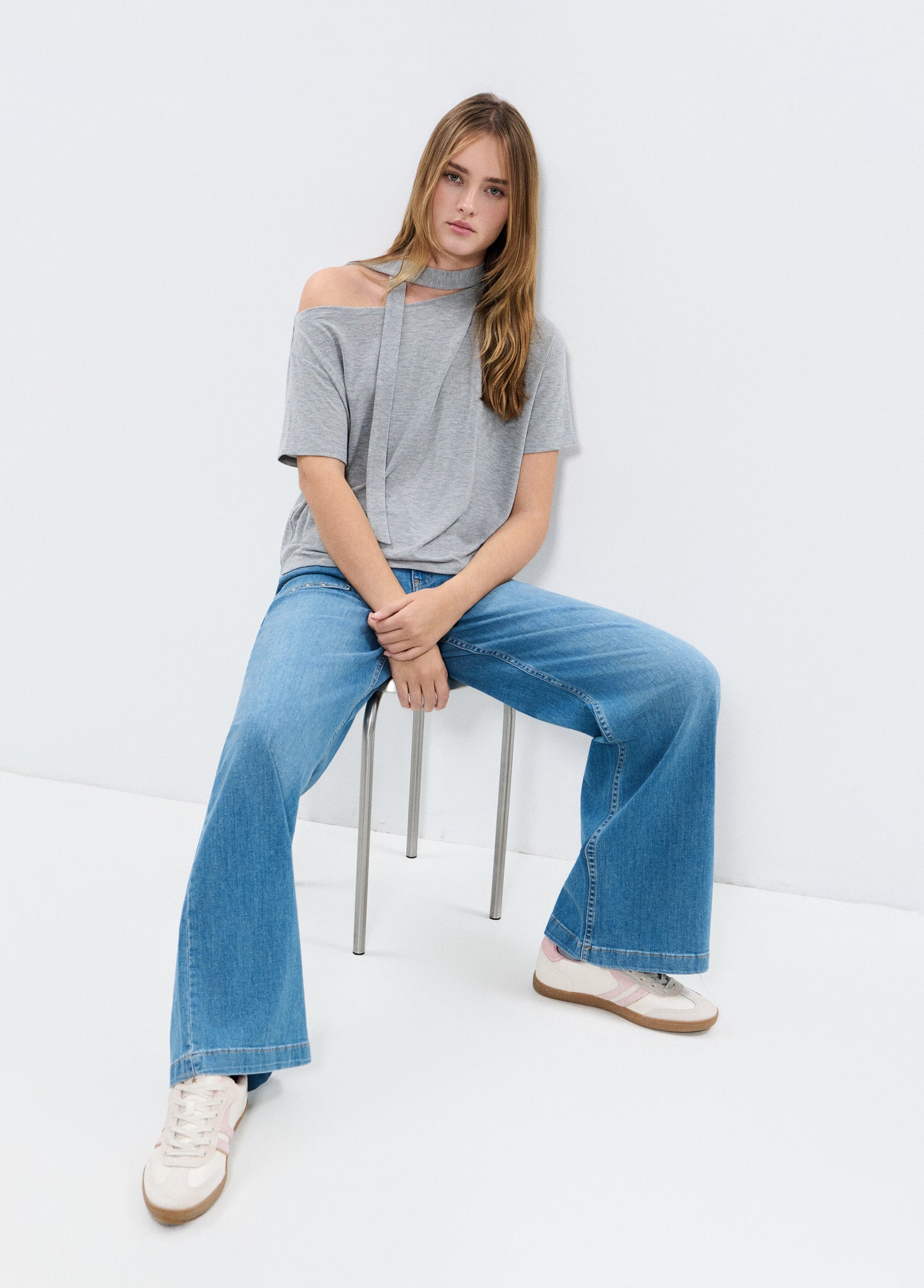 Pantalon culotte tachas azul medio