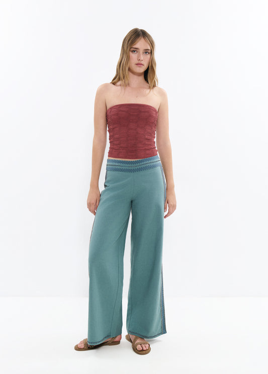 Pantalón largo cintura bordados