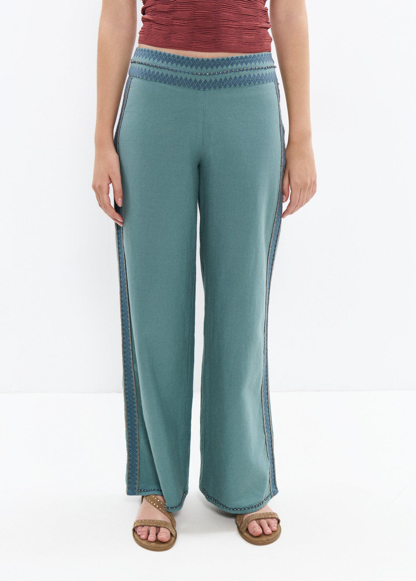 Pantalón largo cintura bordados