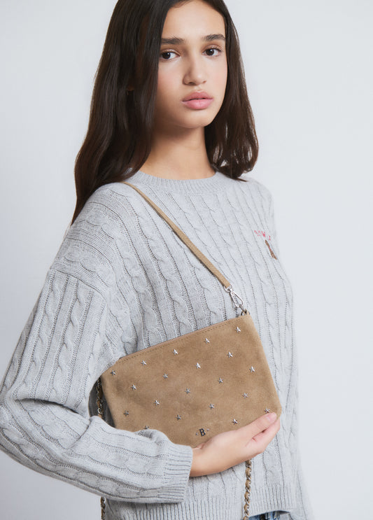 Bolso solapa cuero taupe
