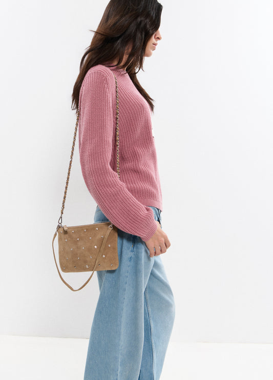 Bolso solapa cuero taupe