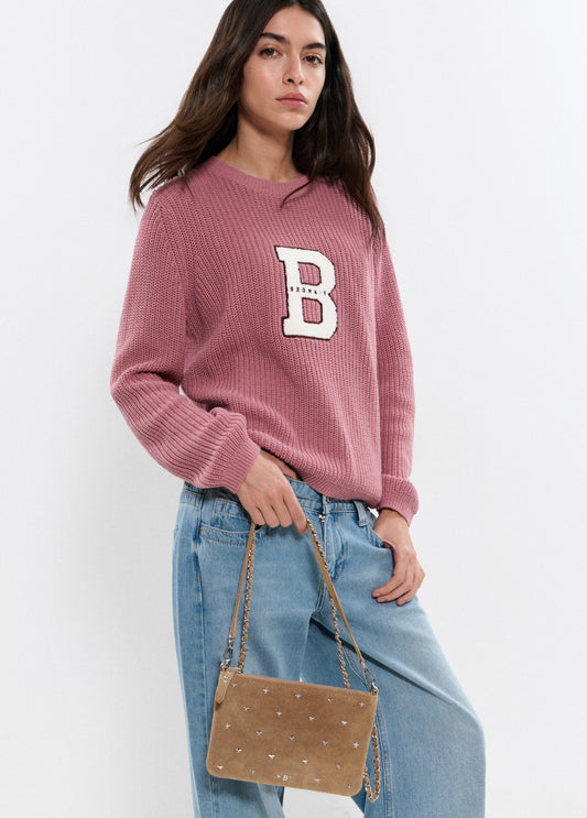 Bolso solapa cuero taupe