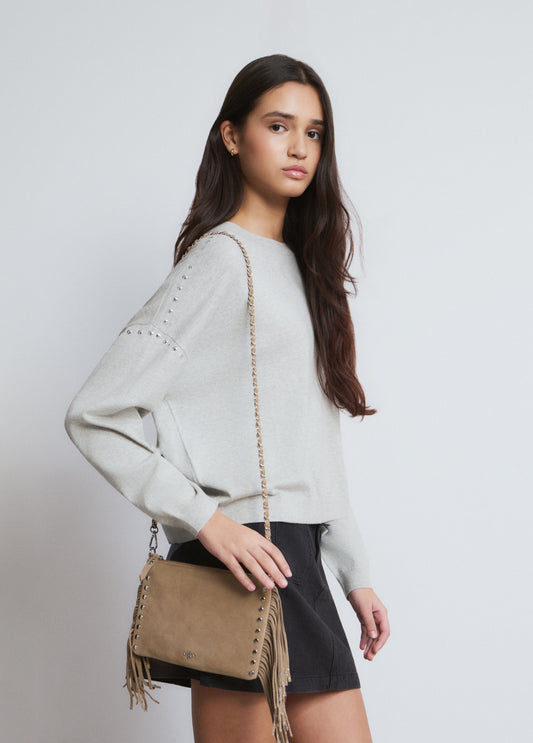 Bolso solapa flecos cuero