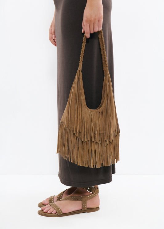 Bolso hombro flecos piel