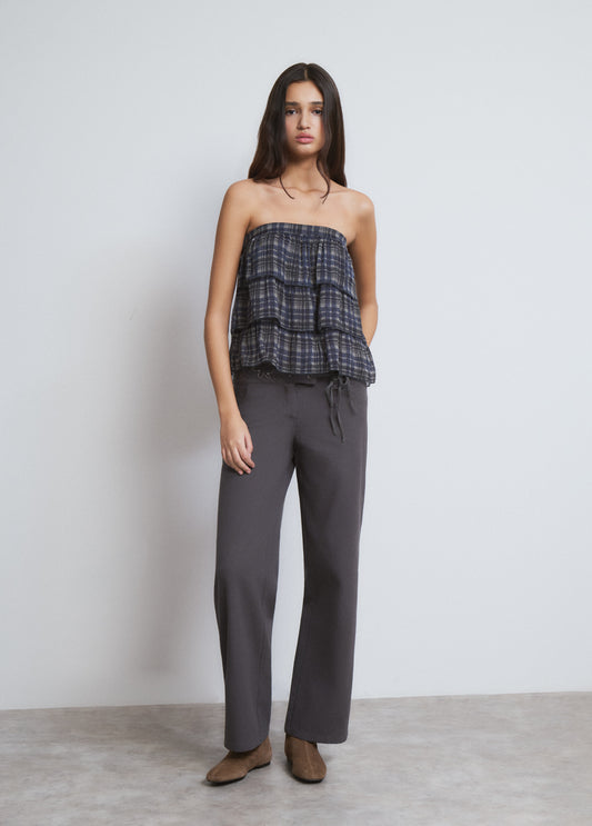 Top volantes estampado azul marino