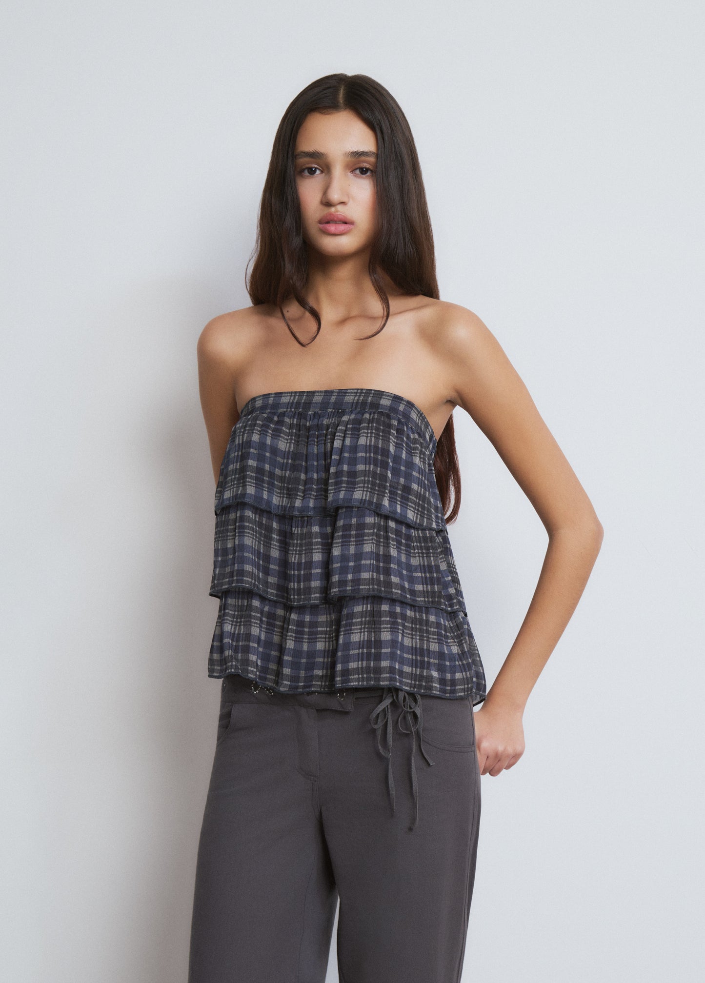 Top volantes estampado azul marino