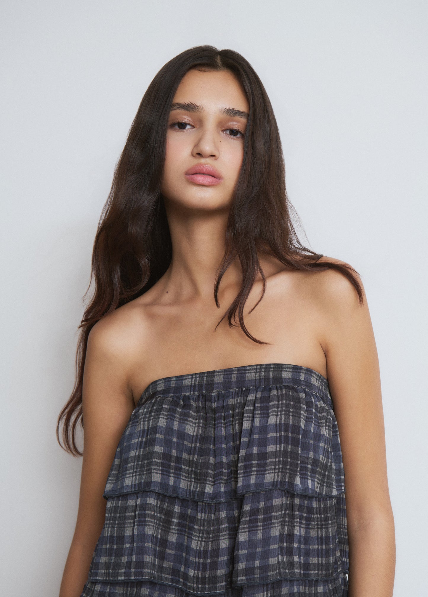 Top volantes estampado azul marino