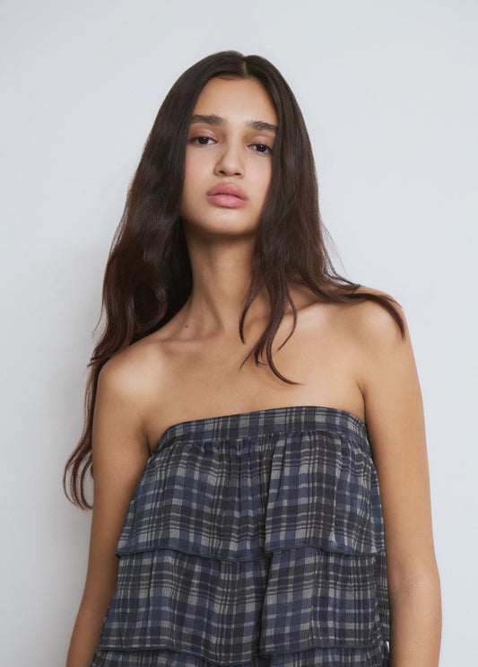 Top volantes estampado azul marino