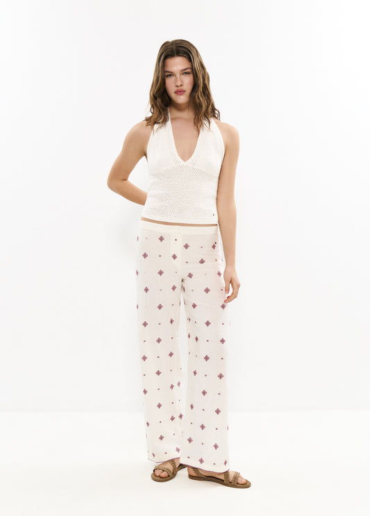 Pantalón largo bordado cenefa