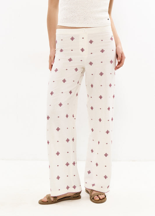 Pantalón largo bordado cenefa