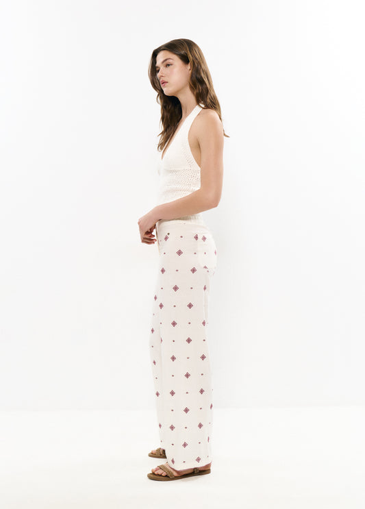 Pantalón largo bordado cenefa