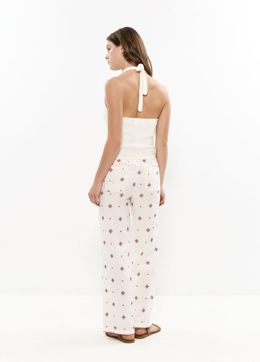 Pantalón largo bordado cenefa